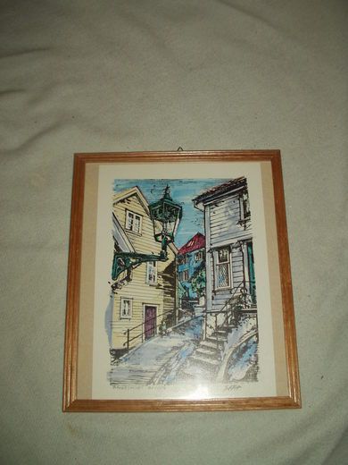 Bilde i glass og ramme BAKKESMUGET i Bergen 1976