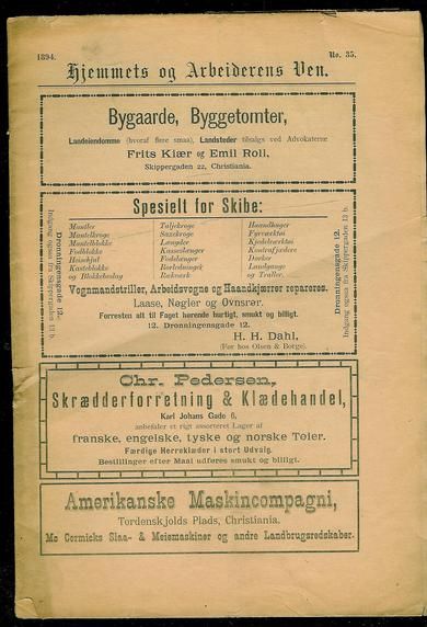 1894 nr 035 Hjemmets og Arbeidernes Ven