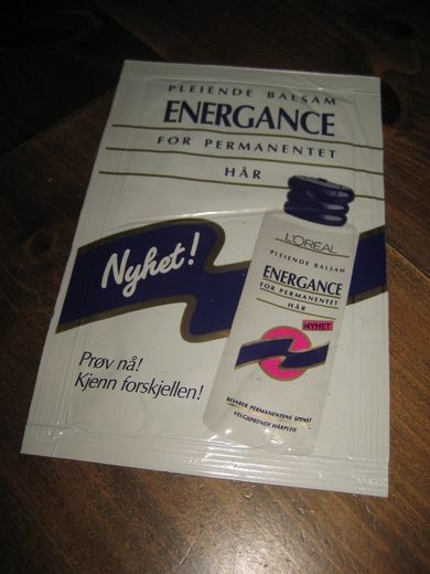 Reklamepakke fra 80 tallet, ENERGANCE FOR PERMANENTET HÅR. 
