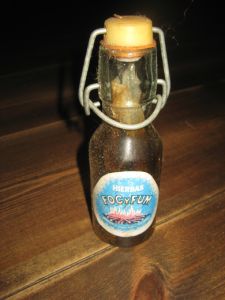 Flaske med innhold, HERBAS FOCY FUN. 14 cm høg, 50-60 tallet.