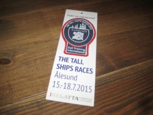 Ubrukt jakkemerke i stoff, fra THE TALL SHIPS RACES, Aalesund 15. - 18. 7. 2015. 