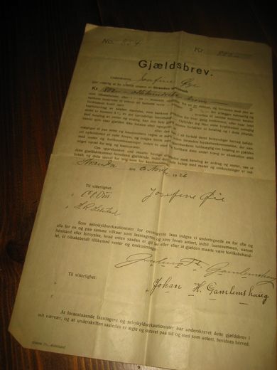 Gjældsbrev fra 1926