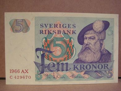 1966 AX 5 KRONOR C 429670 strøken seddel