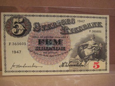 1947 F 365605 5 KRONOR pen med brett