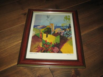 Bilde i glass og ramme August Macke: Red Flowers ca 26*30 cm stort 70 tallet