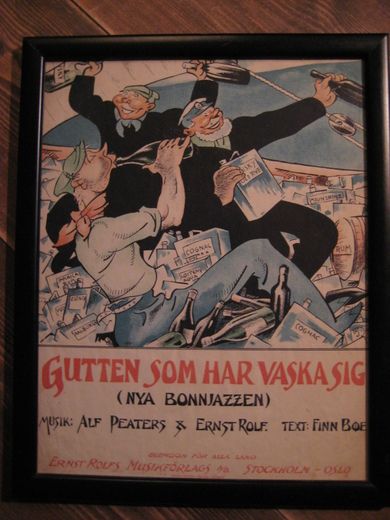 Notehefte (forside?) i glass og ramme GUTTEN SOM HAR VASKA SIG 40 tallet