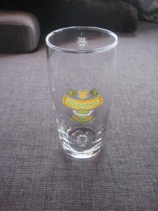 Ølglass med reklame fra Ringnes Bryggeri, 0.5 liter. 