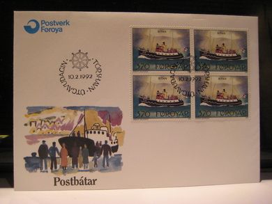 1992, 10.2, POSTBÅTAR, 4 BLOKK KR 3.70