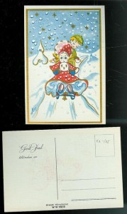 Aketur på spark, julekort fra 30 tallet.