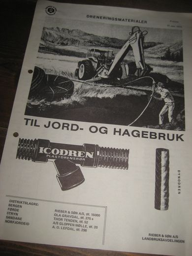 Brosjyre på 4 sider DRENERINGSMATERIALER fra Rieber & Sønn nov 1970