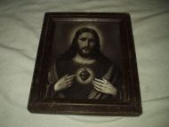 Bilde med religiøst motiv i glass og ramme 1800 tallet