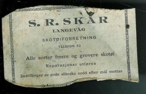 Reklame fra S. R. SKÅR, LANGEVÅG. 50 tallet.