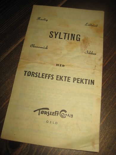 Sylting med TØRSLEFFS EKTE PEKTIN 1942
