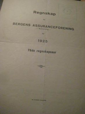 1925, BERGENS ASSURANCEFORENING. REGNESKAP
