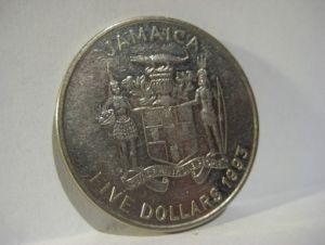 1993, FIVE DOLLAR. JAMAICA.