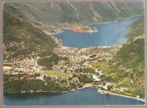 Utsikt over Odda mot Sørfjorden.1970.