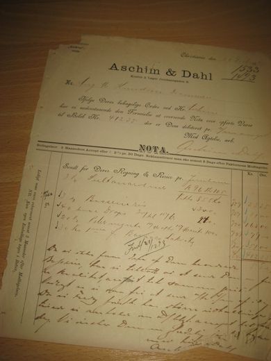 NOTA fra Aschim & Dahl, Christiania, 30. December 1893.