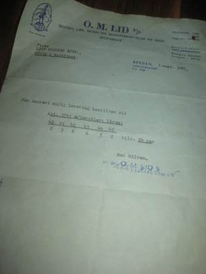 Brev fra O M LID BERGHEN til Leif Fjelde Skofabrik Utvik 1 september 1961