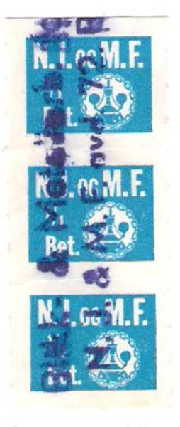 Fagforeningsmerke med stempel fra Norsk Jern & Metallarbeiderforbund stripe med 3 merker