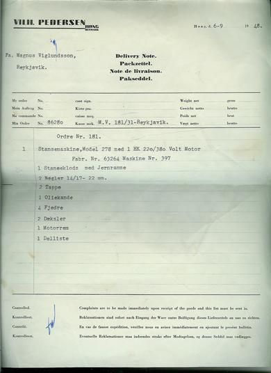 Pakseddel for ordre nr 86280 1948