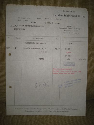 Carsten Schinrud & Co Oslo 17 11 1949