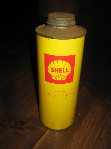 SHELL BLIKKBOKS merka VAREPRØVE Ca 22 cm høg 50 tallet