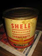 Stor spann med lokk og hank SHELL LUBRICANTS 50 tallet