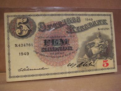 1949 N 42471 5 KRONOR pen med brett