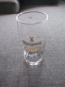 Ølglass med reklame fra Ringnes Bryggeri, 0.4 liter. 