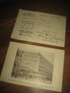 Kvitering på betalt polise i NORSKE FORENDE LIVSFORSIKRINGSSELSKAP med bilde av selskapets forretningsgård på baksida Januar 1950