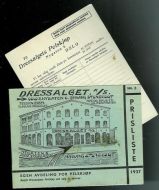 Prisliste fra DRESSLAGERET, OSLO, 1937.