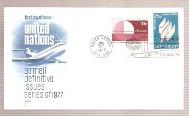 1977 27 JUNI AIRMAIL DEFINITIVE ISSUES SERIES OF 1977 FDC FRA UNITED NATIONS