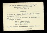 Innbydelse til middag i forbindelse av åpning av vegannlegget STRANDA- SYNNYLVEN 1962