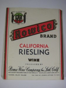 ROwico BRAND. CALIFORNIA RIESLING WINE