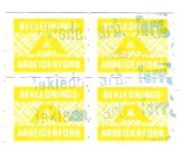 Gult fagforeningsmerke fra Beklednings Arbeider Forbundet firblokk