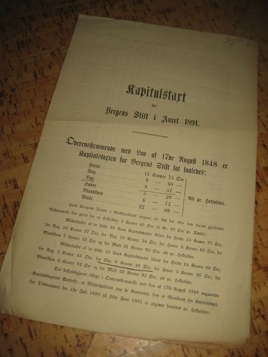 Kapitalstart for Bergens Stift i Aaret 1891