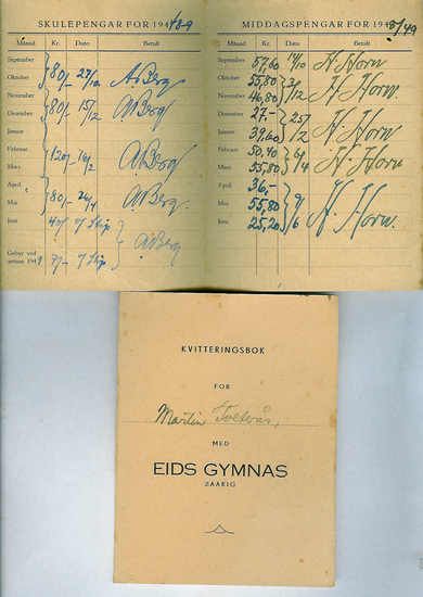 Kviteringsbok for Eid Gymnas 1949
