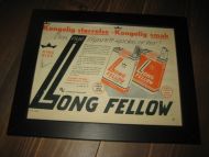 Original reklame i glass og ramme: LONG FELLOW 1959 Ca 28*22 cm stor