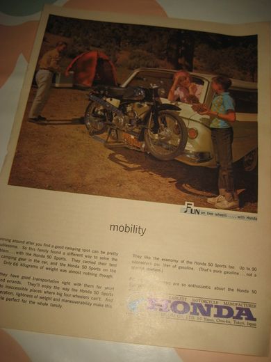 Reklameark fra 1962 ca 22*35 cm stort HONDA