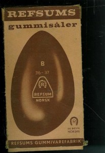 Pakke med innhold, REFSUMS GUMMISÅLER fra Refsums Gummivarefabrik, Drammen. 60 tallet.