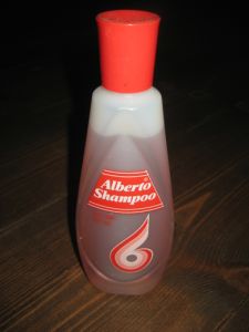 Ubrukt plastflaske Alberto Shampoo, fra Saba, Tønsberg, 70 tallet.