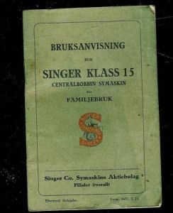 Bruksanvisning til SINGER KLASS 15. 1923
