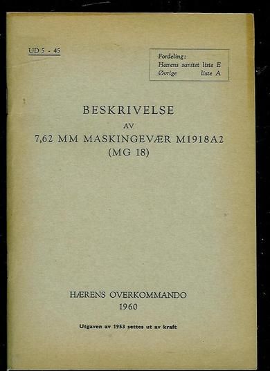 BESKRIVELSE AV 7.62 MM MASKINGEVÆR MG18