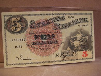 1951 G 419683 5 KRONOR pen med brett