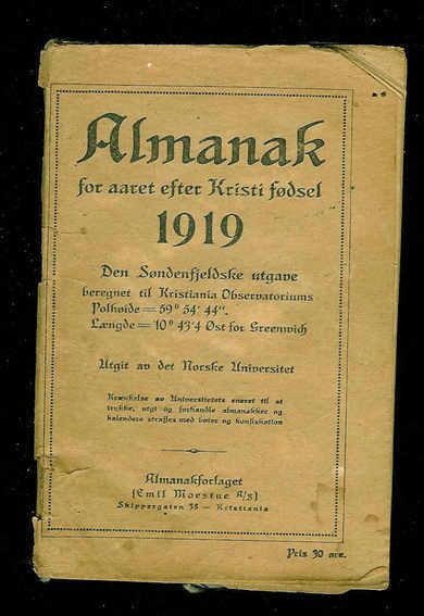 Almanakk for Aaret efter Kristi Fødsel, 1919  , Den Søndenfjeldske udgave
