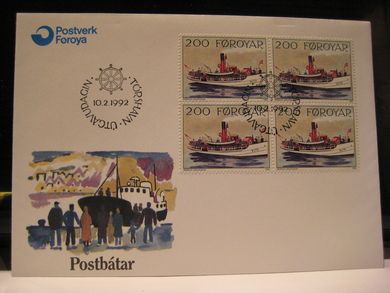 1992, 10.2, POSTBÅTAR, 4 BLOKK KR 2.00
