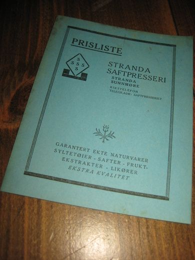 Ubrukt PRISLISTE fra Stranda Saftpresseri 60 tallet