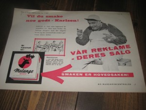 Reklamesak fra MARGARINSENTRALEN, 1957.