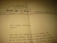 Brev fra O. GJØSTEIN, PALMEFOSS, 1956.