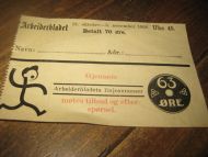Kvitering fra Arbeiderbladet for betalt abbonement for uke 45, 1938.